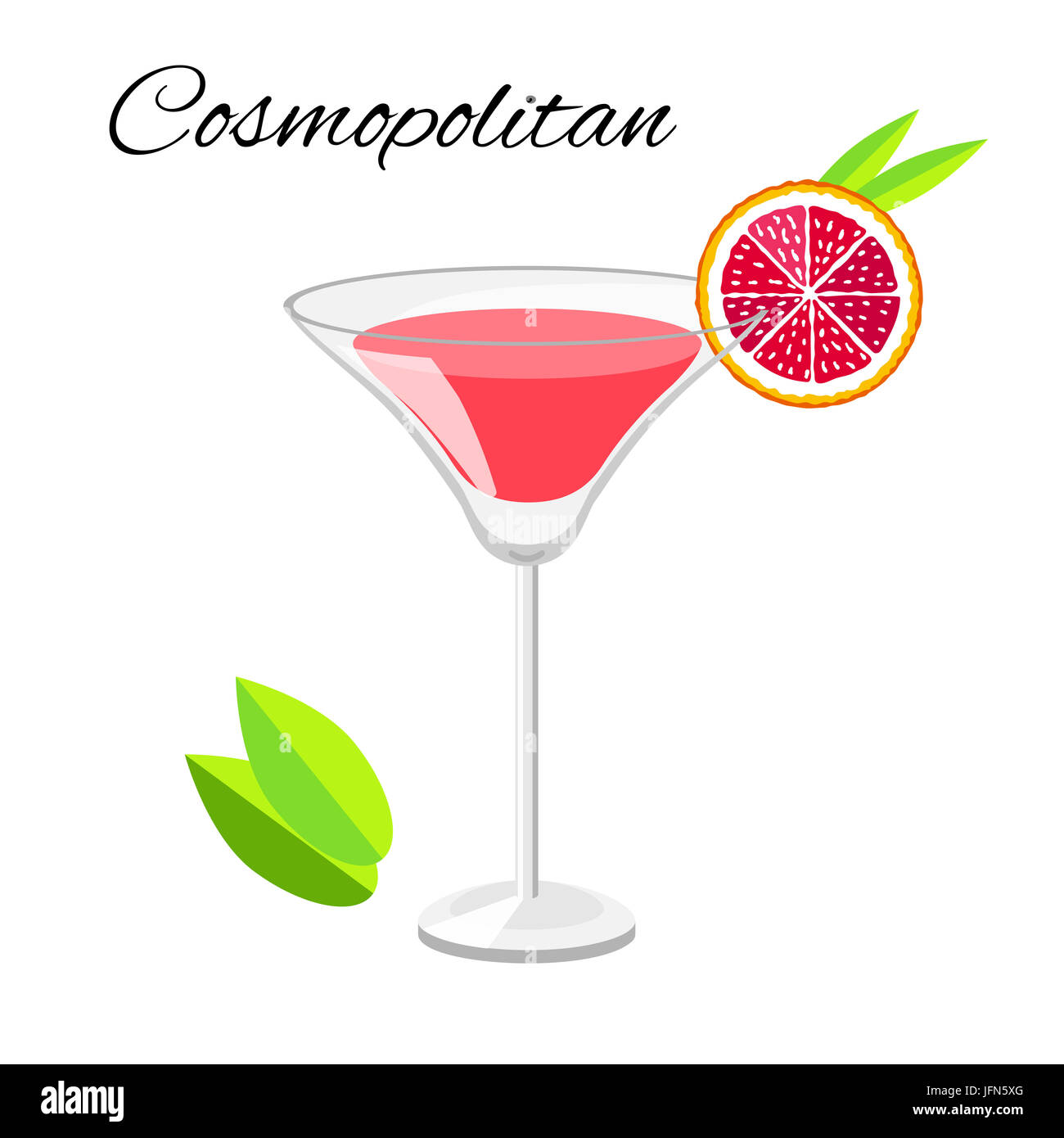 Popular Cosmopolitan cocktail cartoon style. Summer long drink isolated on white for restaurant, bar menu or beach party banner and flyer Stock Photo