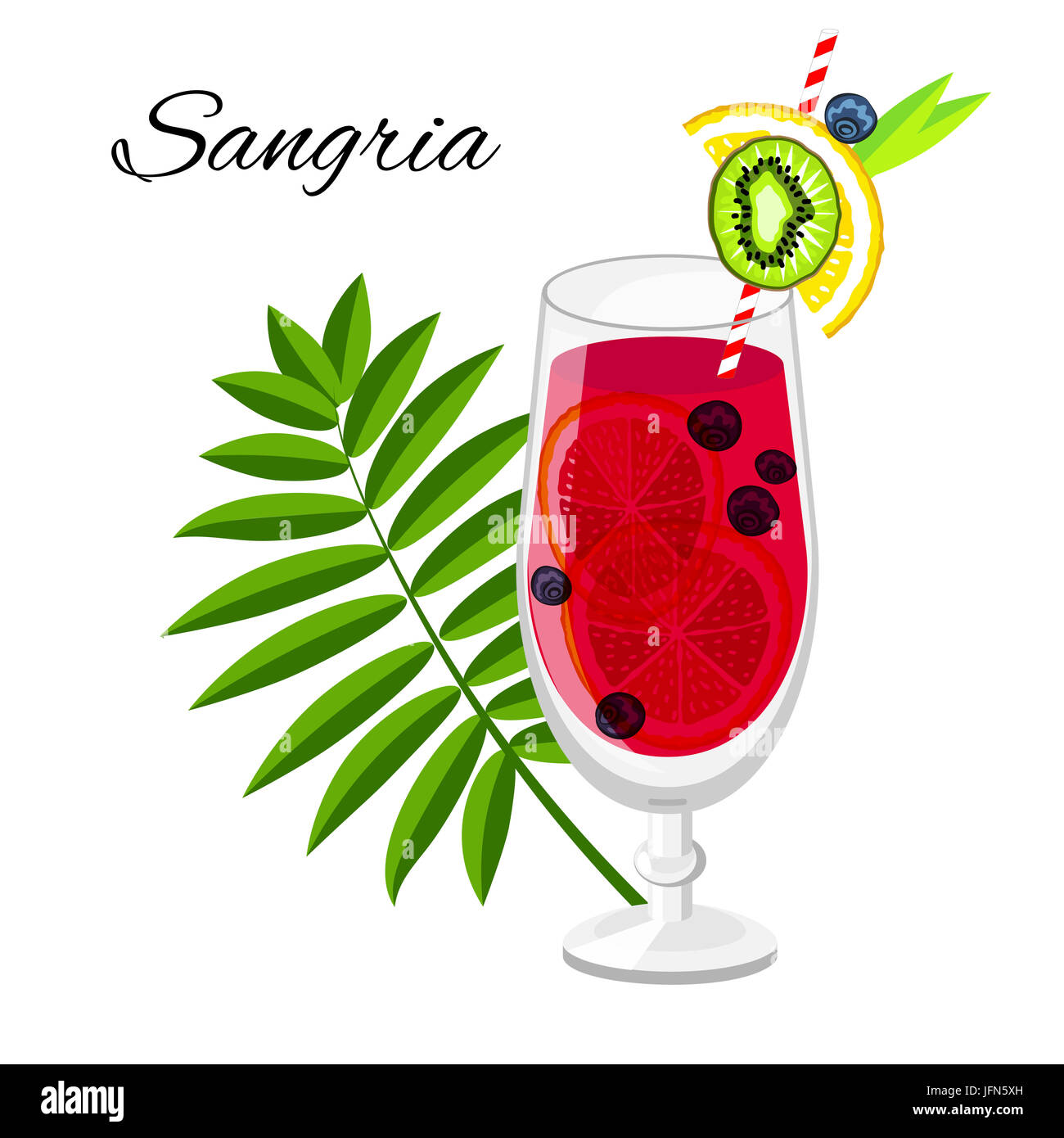 Sangria fruit cocktail cartoon style. Summer long drink isolated on white for restaurant, bar menu or beach party banner and flyer Stock Photo