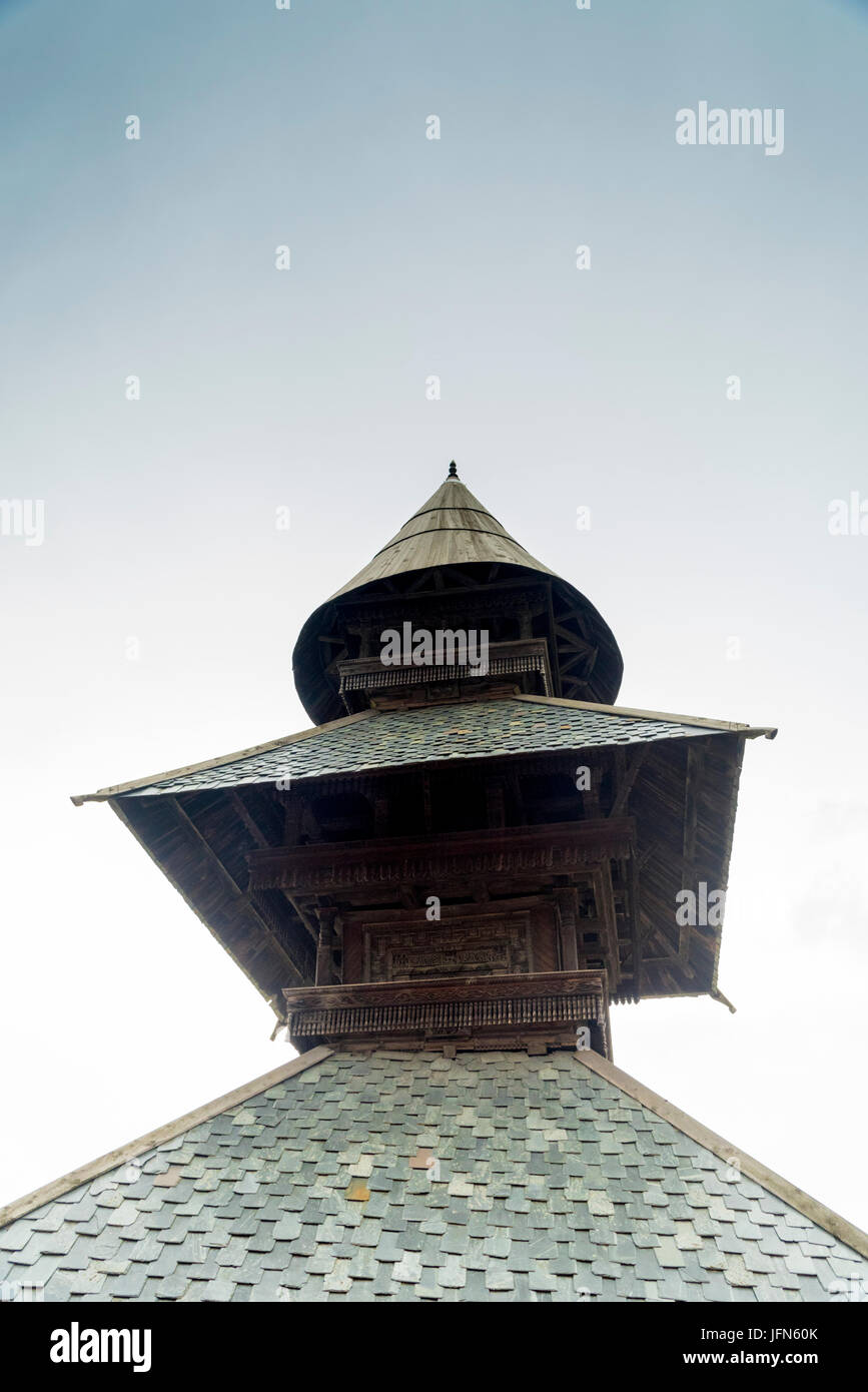 Ancient Prashar Lake Temple view with Prashar Holy water Pond and Green nature landscape at Prashar Lake, Mandi district, Himachal Pradesh, India Asia Stock Photo