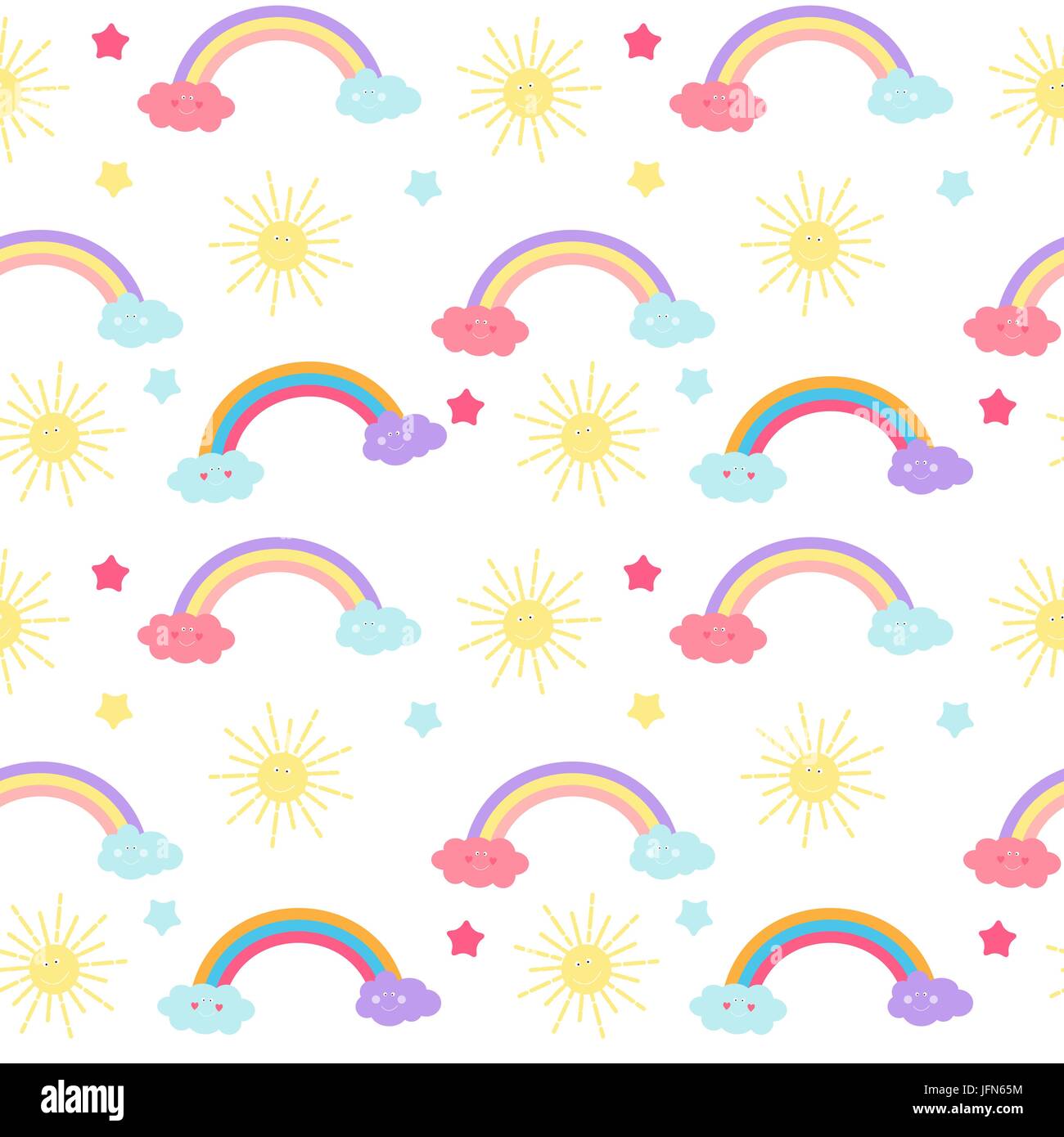 Children s Seamless Pattern Background with Sun, Cloud and Stars Vector ...