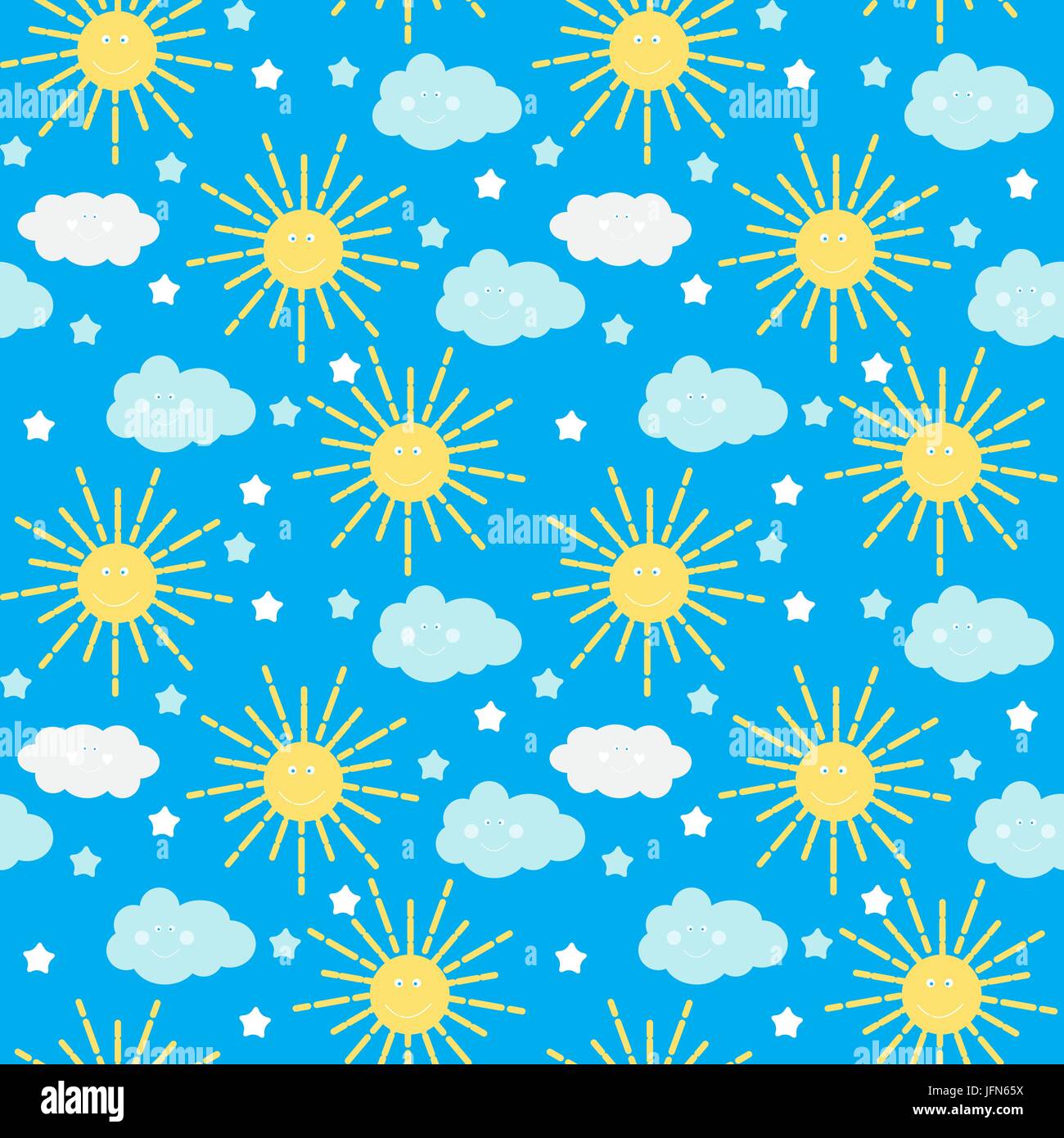Children s Seamless Pattern Background with Sun, Cloud and Stars Vector ...