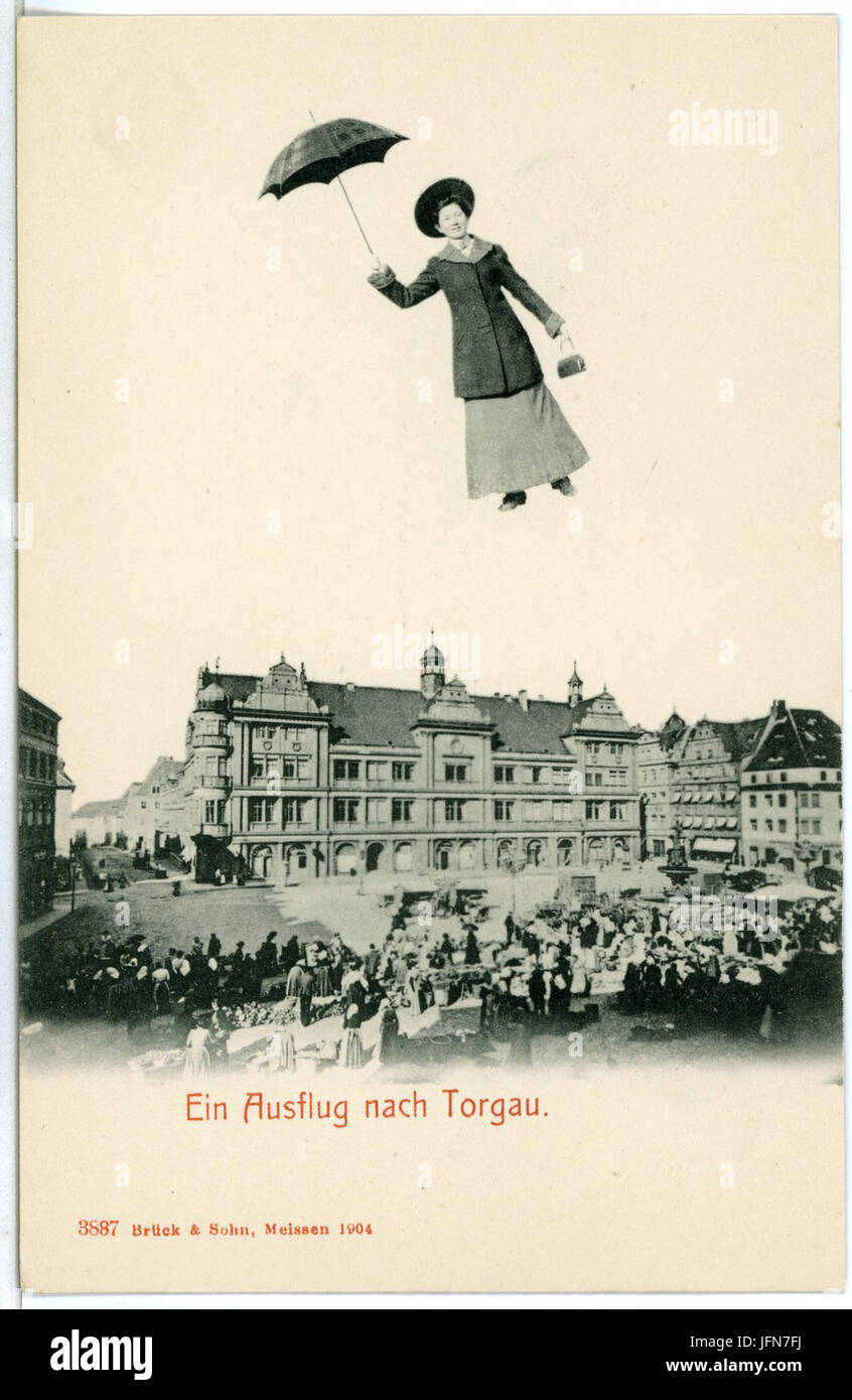 03887-Torgau-1903-Blick zum Markt - Fliegende Frau-Brück & Sohn Kunstverlag Stock Photo