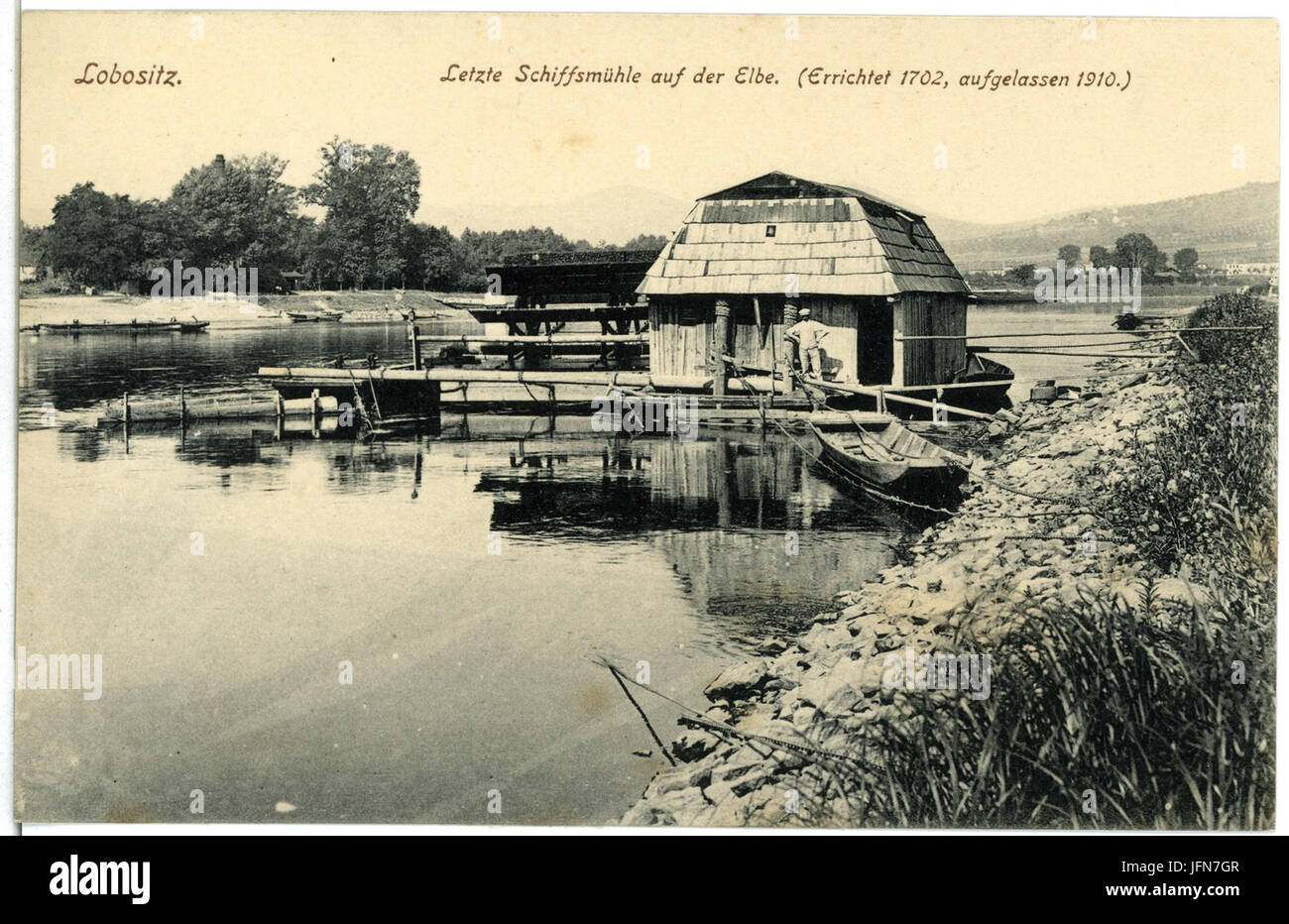 03909-Lobositz-1903-Letzte Schiffsmühle auf der Elbe seit 1702-Brück & Sohn Kunstverlag Stock Photo