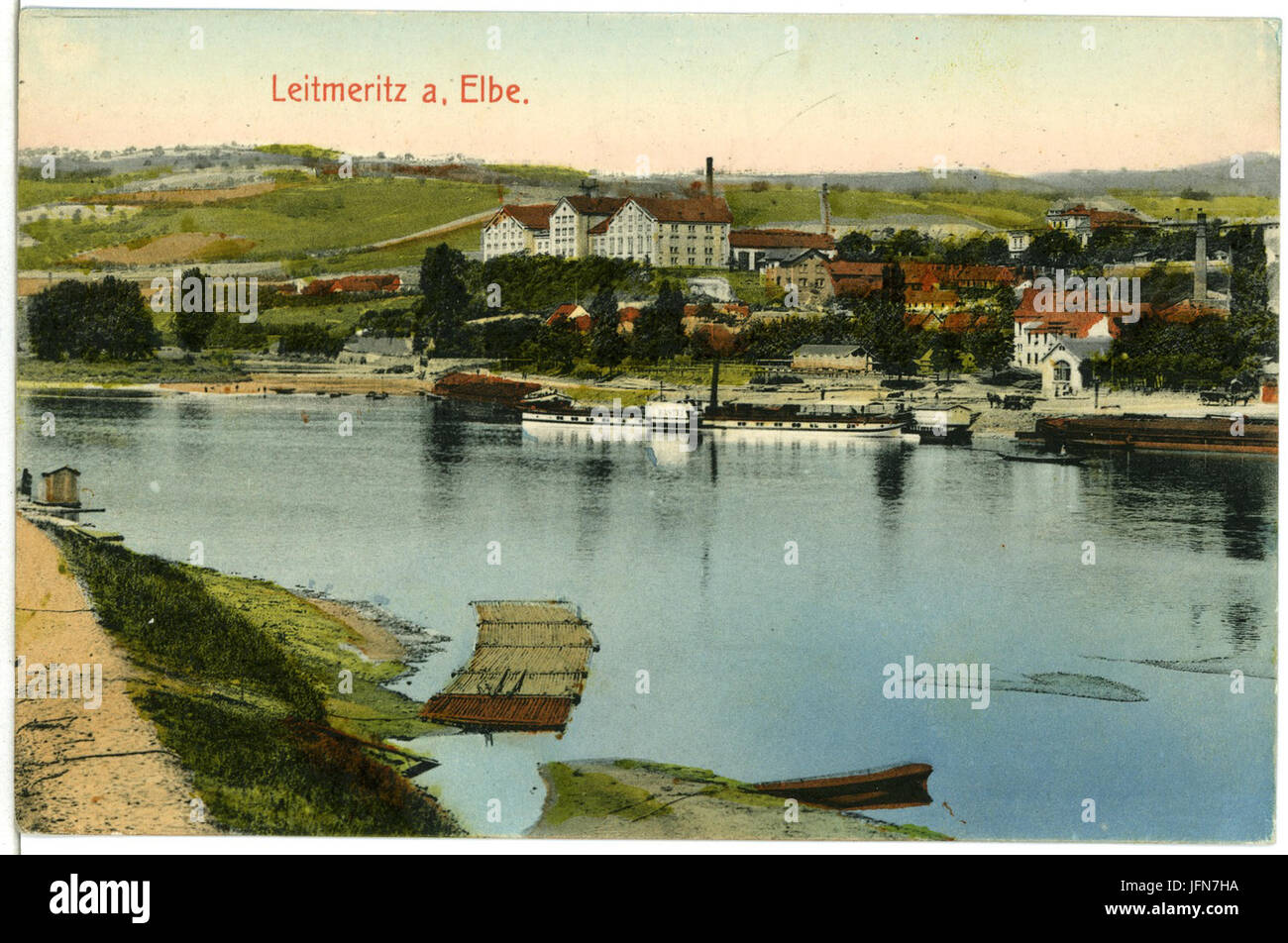 03920-Leitmeritz-1903-Blick über die Elbe mit Dampfer Bastei-Brück & Sohn Kunstverlag Stock Photo