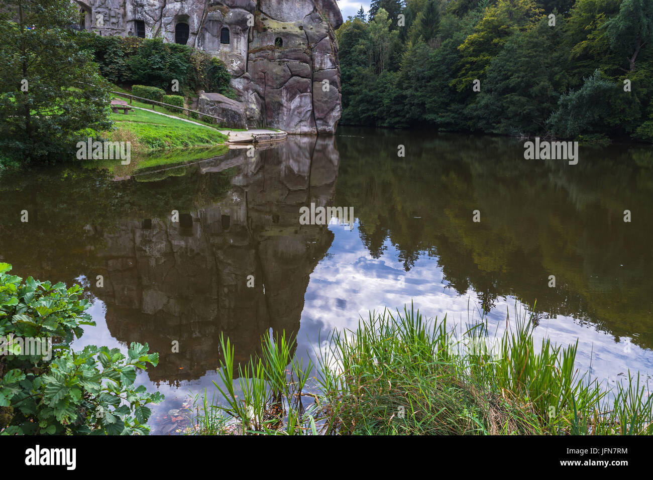 The Externsteine, striking sandstone rock formation in Germany Stock ...