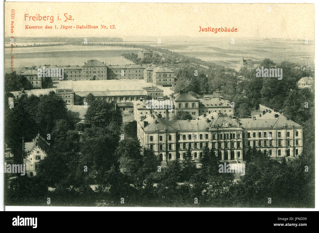 06039-Freiberg-1905-Kaserne des 1. Jäger-Bataillon Nr. 12 - Justizgebäude-Brück & Sohn Kunstverlag Stock Photo