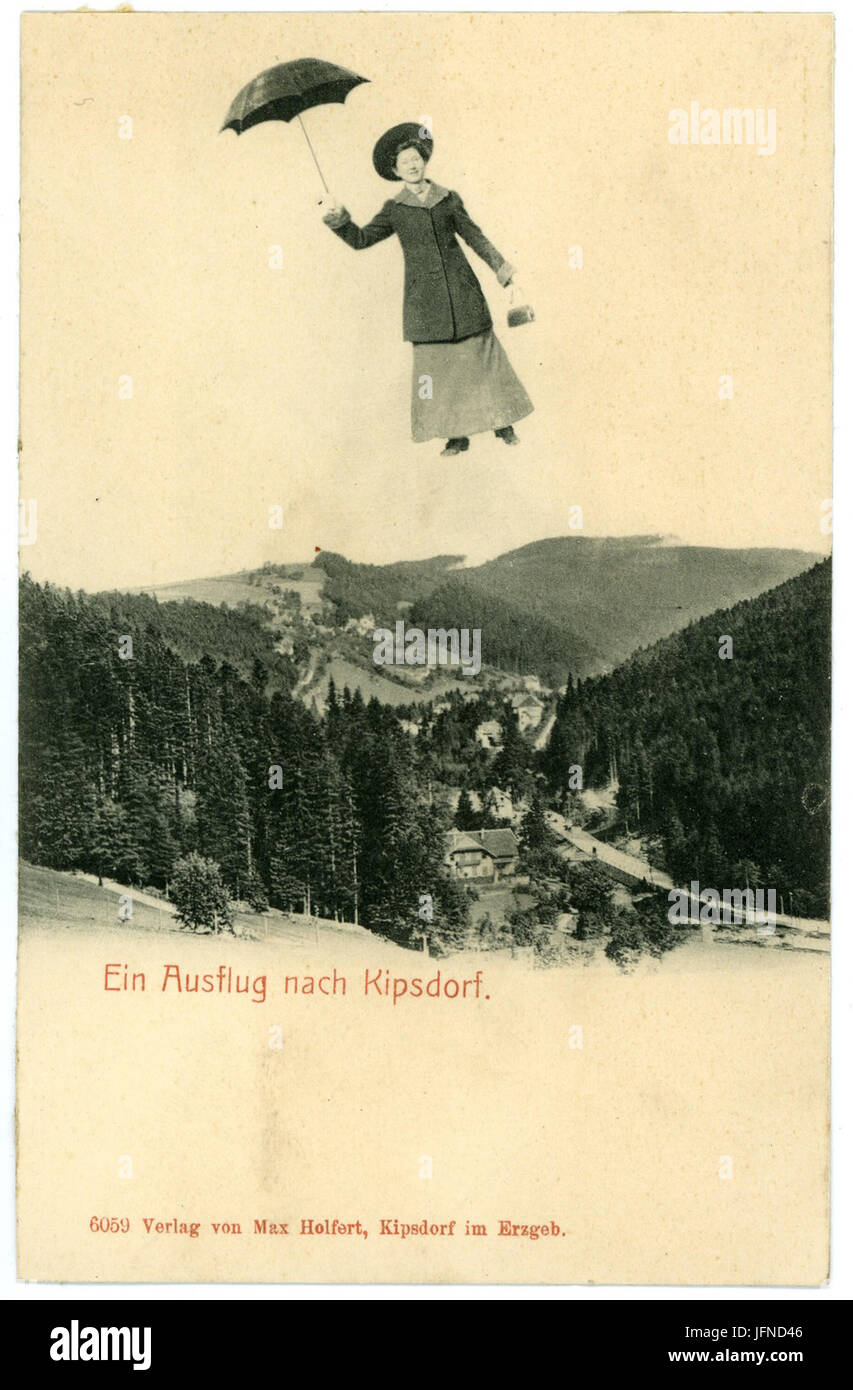 06059-Kipsdorf-1905-Blick auf Kipsdorf - Fliegende Frau-Brück & Sohn Kunstverlag Stock Photo