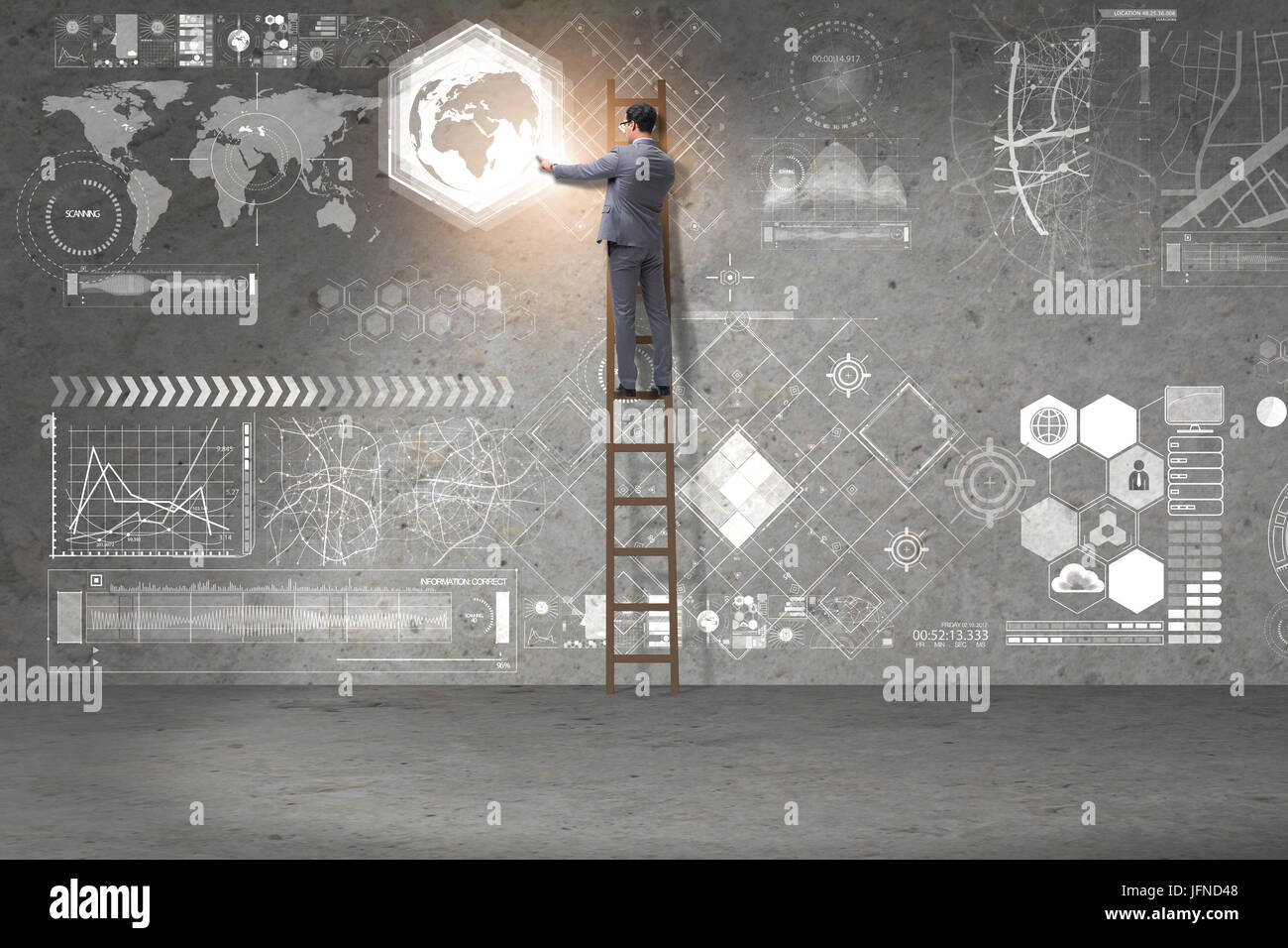 Businessman climbing ladder in global business concept Stock Photo - Alamy