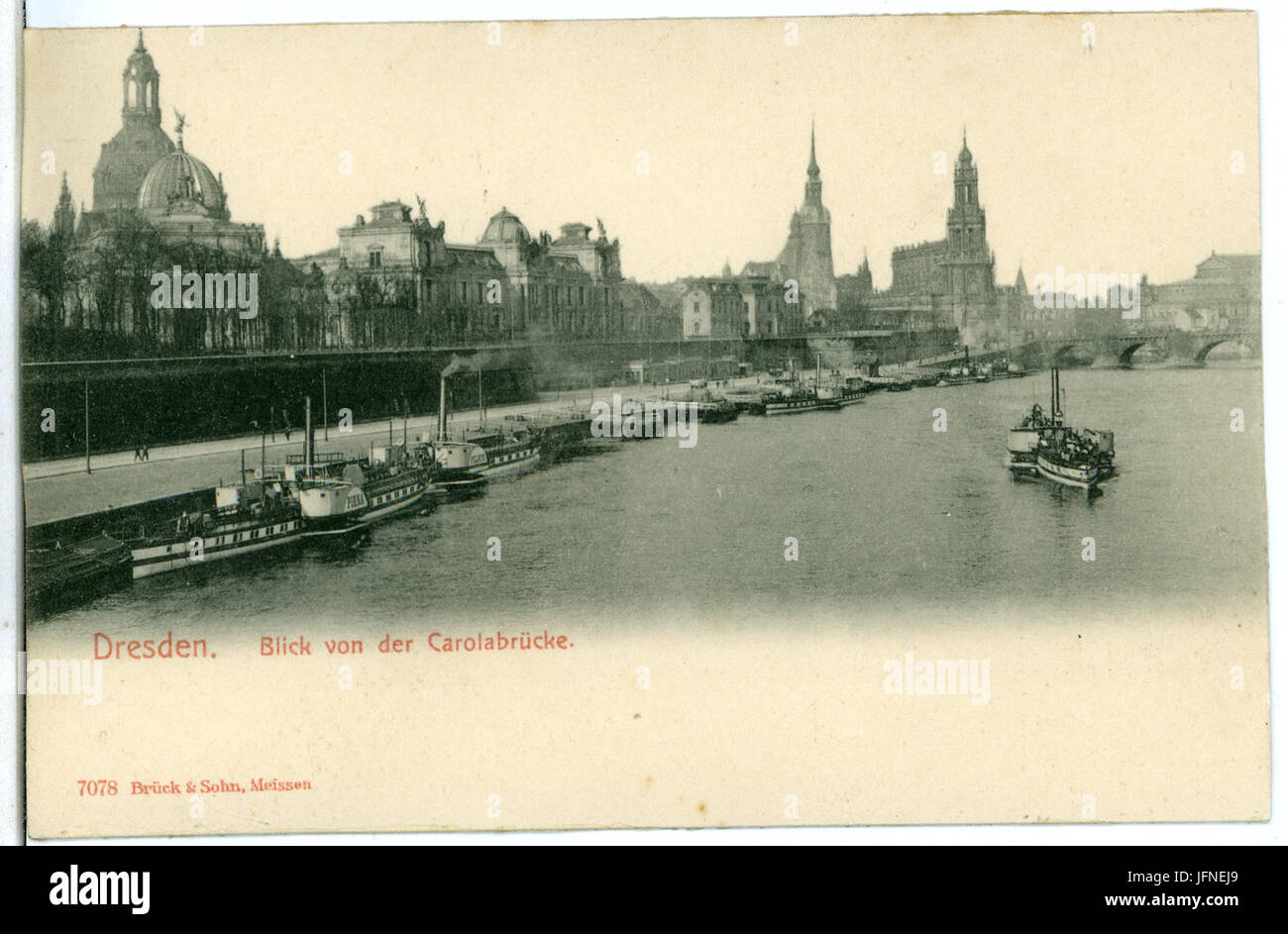 07078-Dresden-1906-Blick von der Carolabrücke auf die Elbe mit Dampfer Pirna-Brück & Sohn Kunstverlag Stock Photo