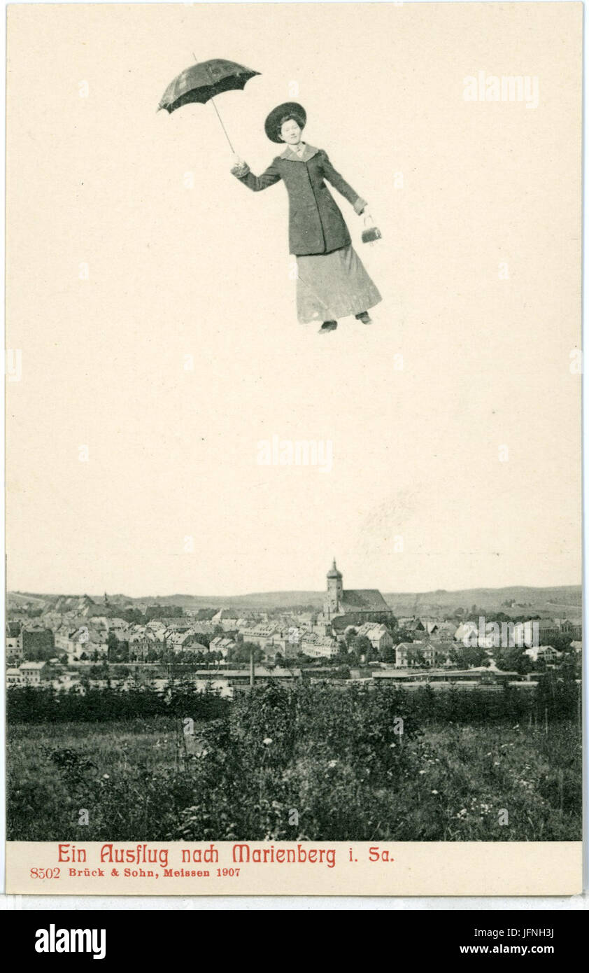 08502-Marienberg-1907-Blick über Marienberg - Fliegende Frau-Brück & Sohn Kunstverlag Stock Photo
