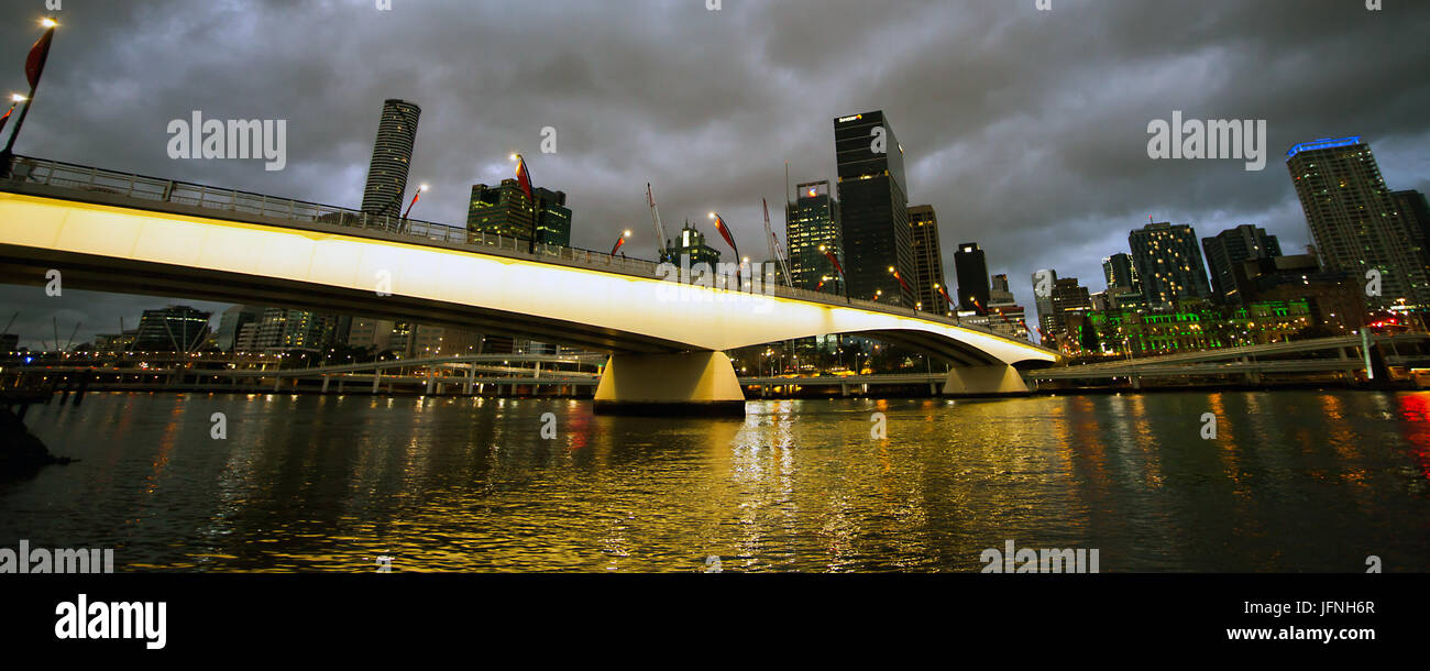 Skyline of Brisbane with Victoria Bridge Stock Photo