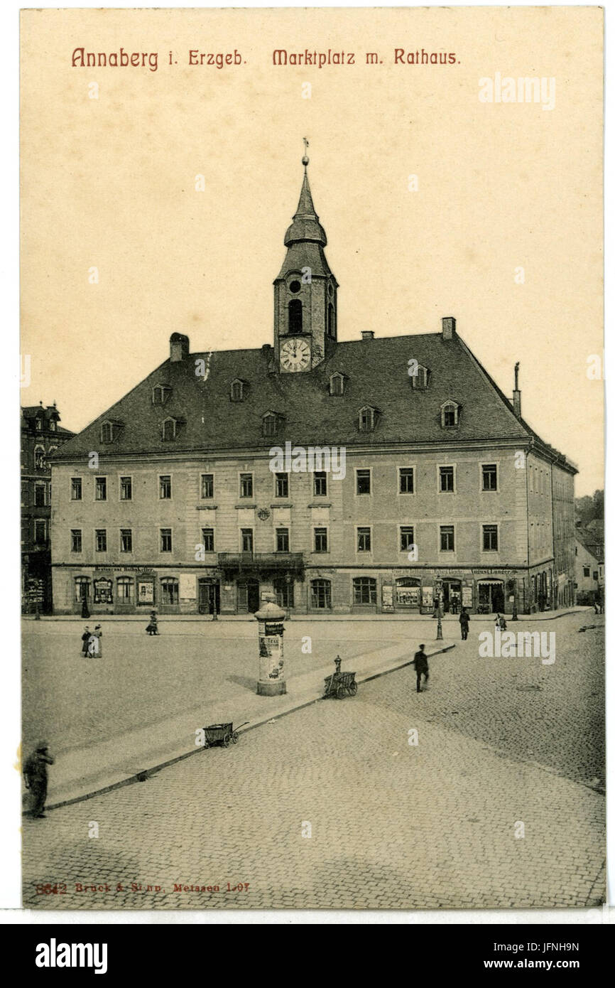 08642-Annaberg-1907-Marktplatz mit Rathaus-Brück & Sohn Kunstverlag Stock Photo