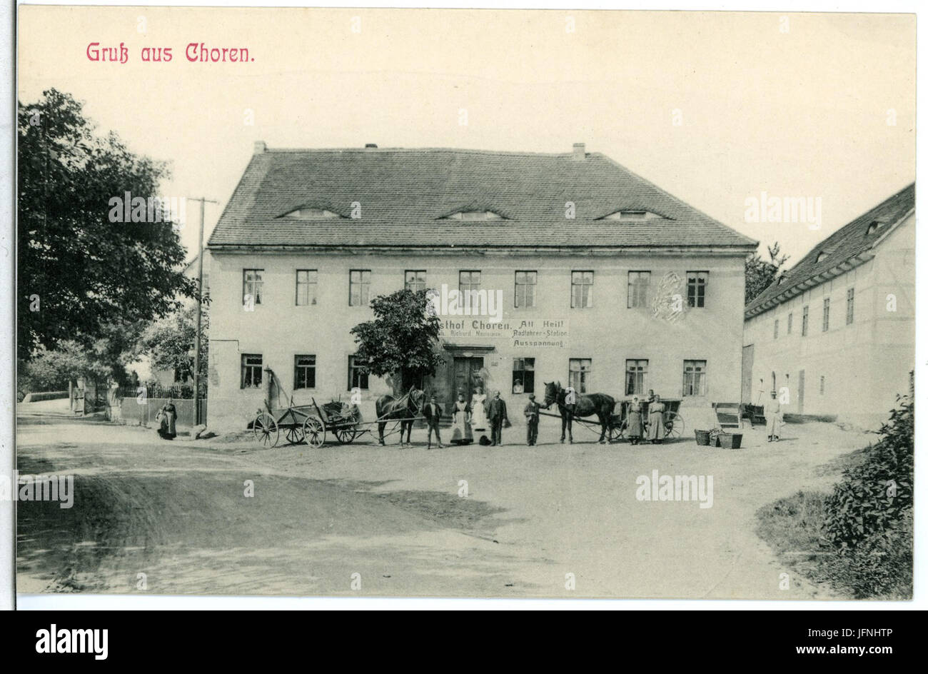 08833-Choren-1907-Gasthof mit Pferdegespannen-Brück & Sohn Kunstverlag Stock Photo