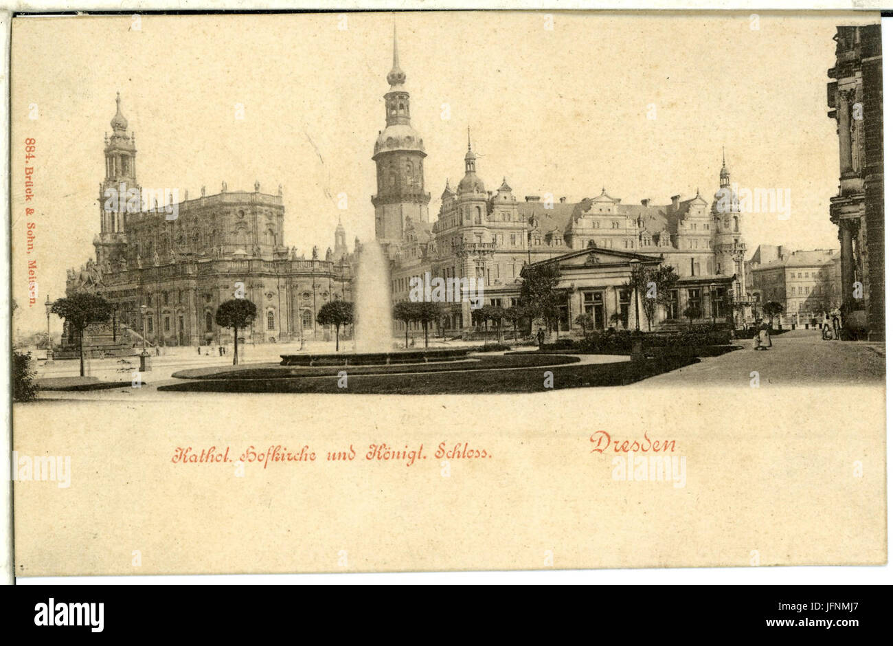 00884-Dresden-1898-Katholische Hofkirche und Königliches Schloß und Brunnen-Brück & Sohn Kunstverlag Stock Photo