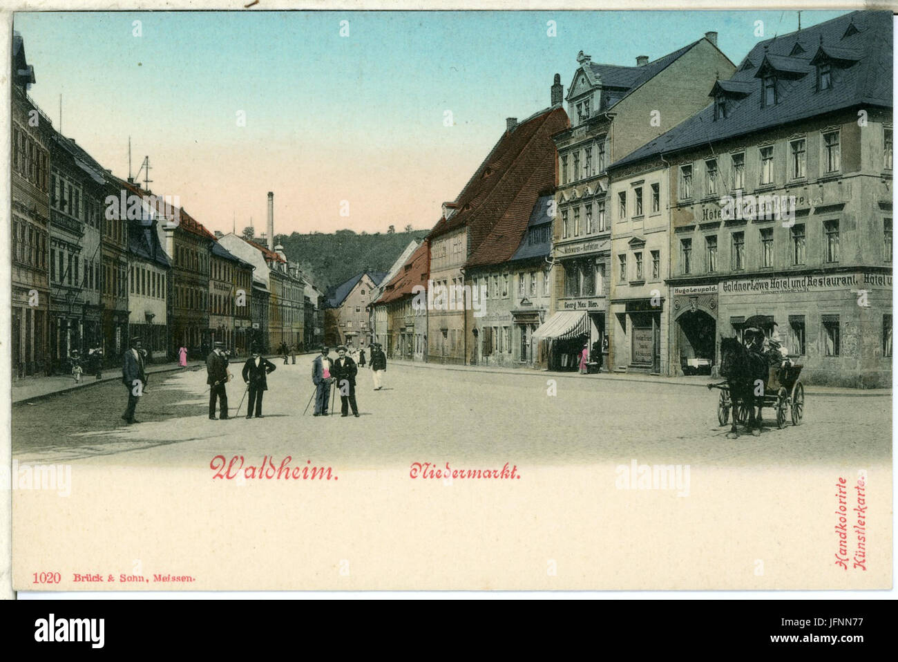 01020-Waldheim-1899-Niedermarkt mit Fuhrwerk und Leuten-Brück & Sohn Kunstverlag Stock Photo