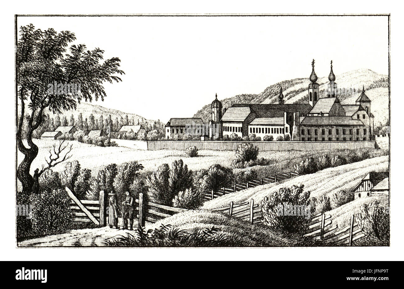 7 Stift Seckau, Vordernberg - gez. S. Kölbl - J.F.Kaiser Lithografirte Ansichten der Steiermark 1830 Stock Photo