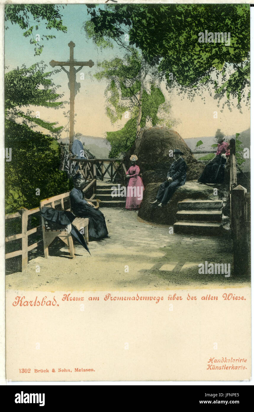 01302-Karlsbad-1899-Kreuz am Promenadenweg-Brück & Sohn Kunstverlag Stock Photo