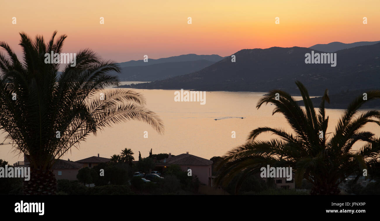 Sea and sunset view, Propriano, Corsica. Stock Photo