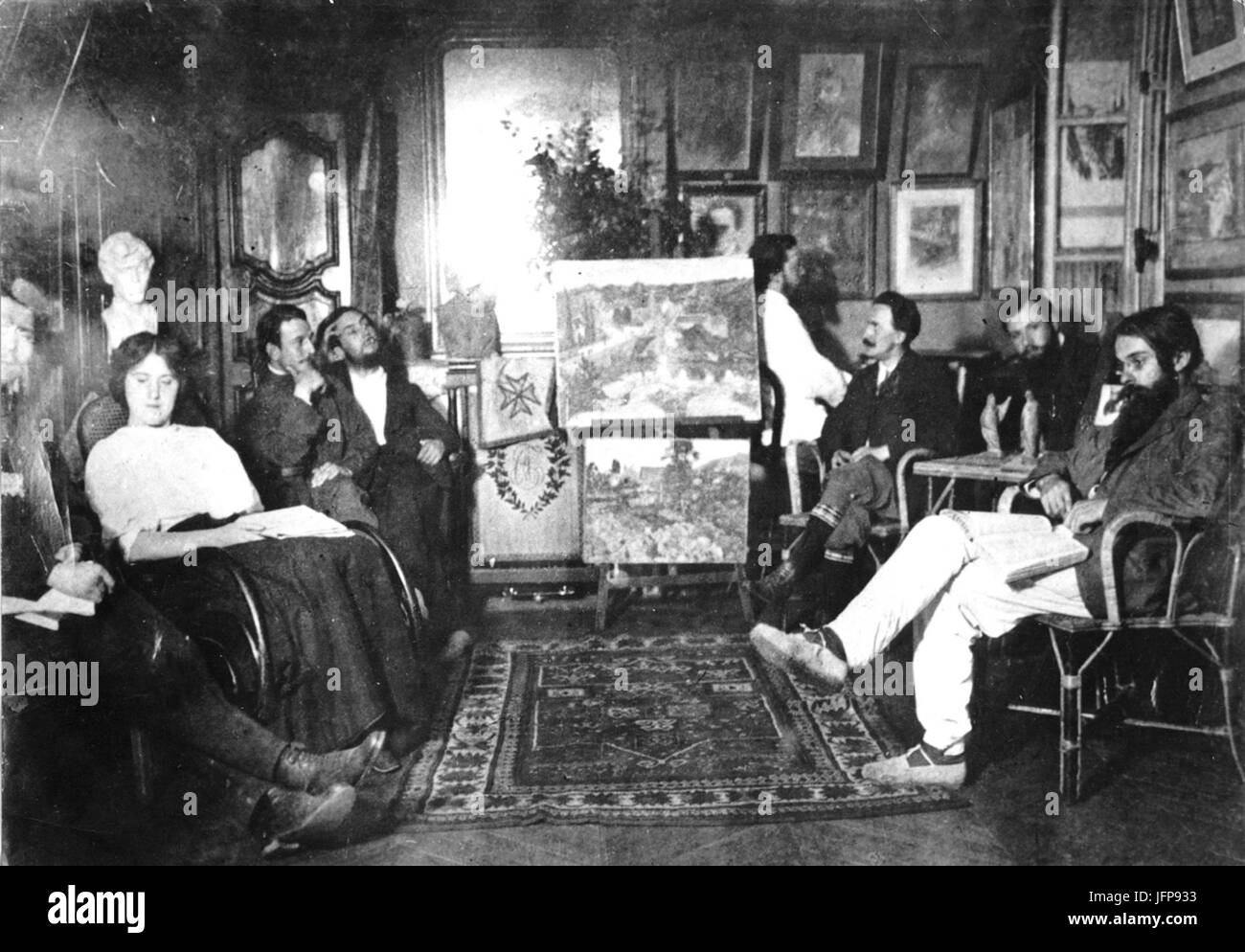 Abbaye de Créteil, interior group scene, circa 1907 Stock Photo