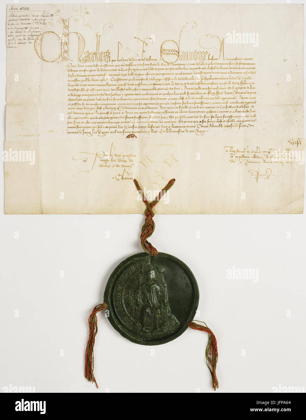Acte qui déclare le don par Charles VI à son frère Louis 1 - Archives Nationales - K532-B n°17 Stock Photo