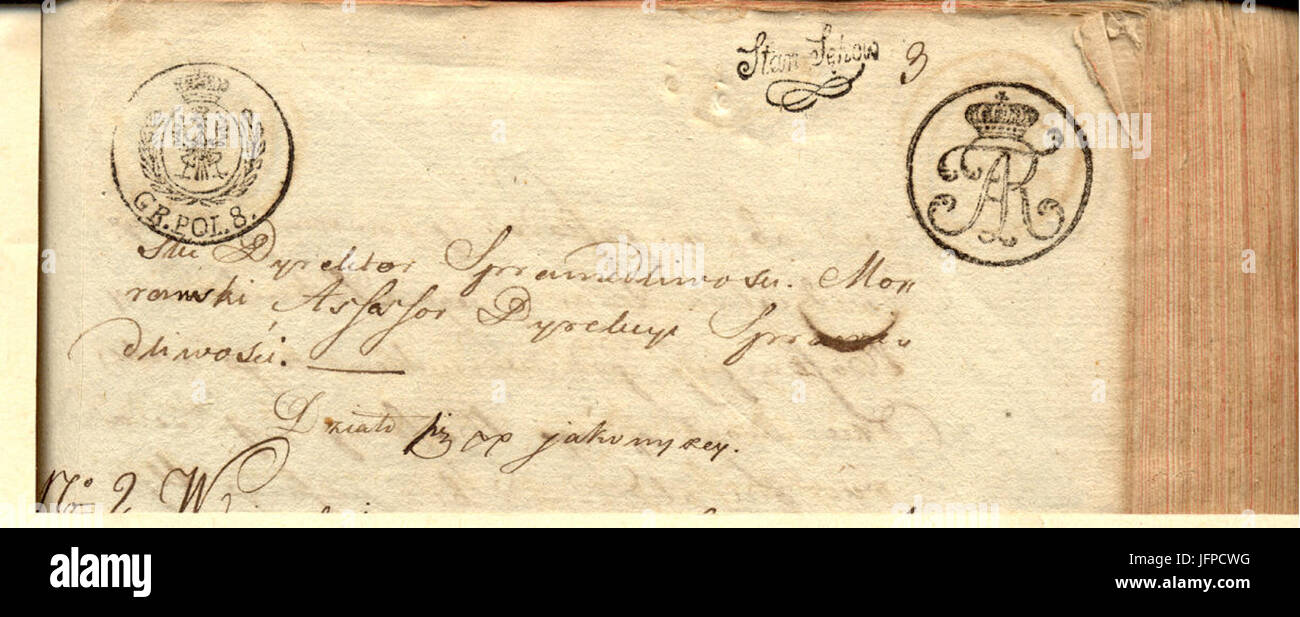 AGAD Wpis do księgi hipotecznej potwierdzający akt nadania dóbr ziemskich Opinogóry księciu de Ponte-Corvo 3 Stock Photo