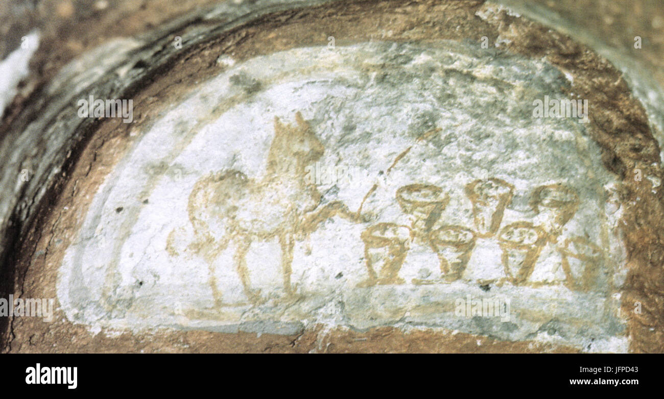 Agnello che benedice i pani, metà del IV secolo, affresco 40x28cm catacomba di commodilla, roma Stock Photo