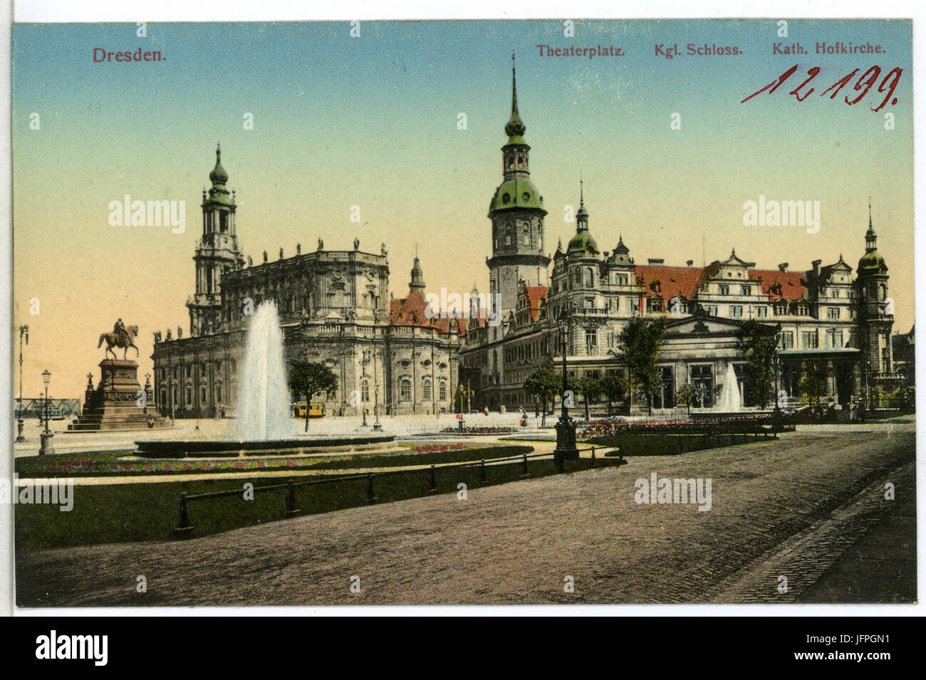 12199-Dresden-1910-Theaterplatz, Schloß, Hofkirche-Brück & Sohn Kunstverlag Stock Photo