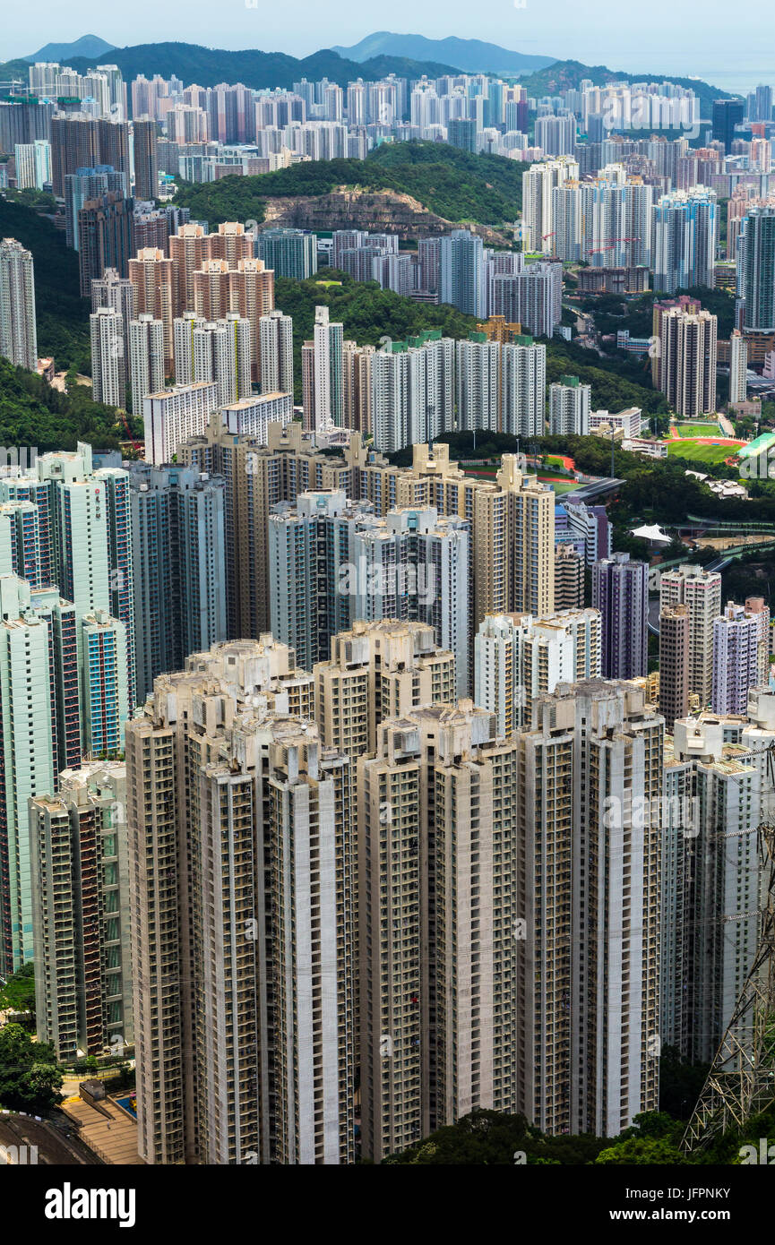 Hong Kong apartment towers in Kowloon, viewed from a hill Stock Photo
