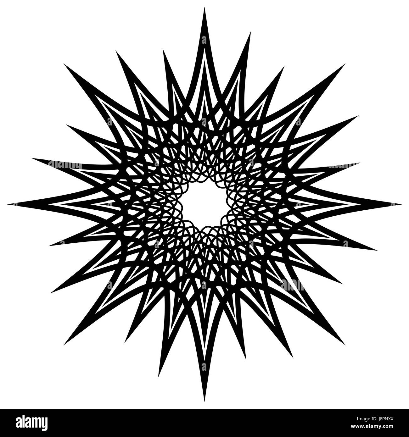 Radial geometric element series. Abstract black and white shape in ...