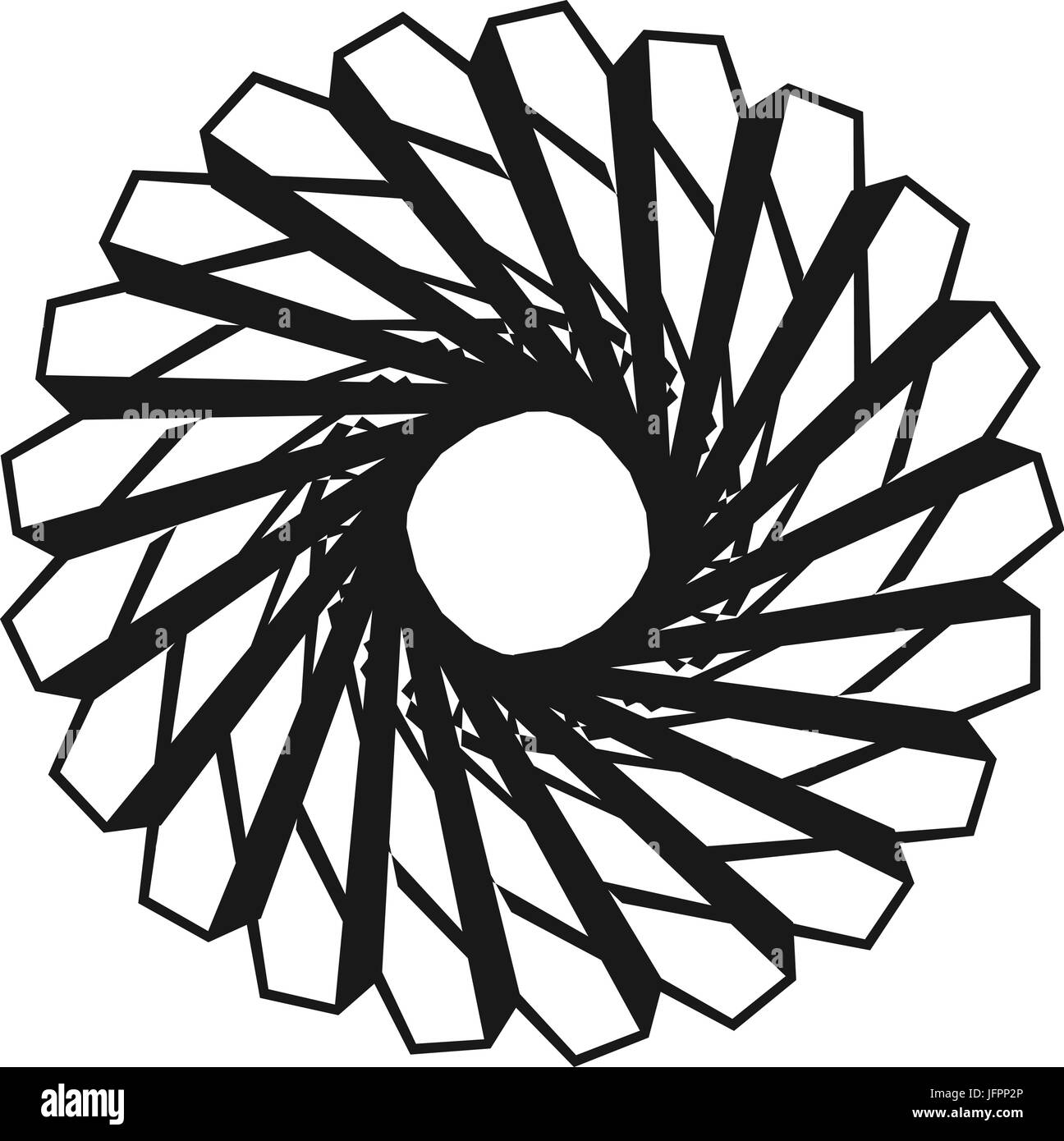 Radial geometric element series. Abstract black and white shape in ...