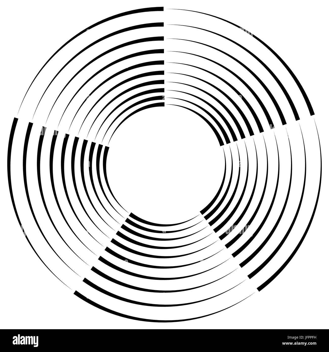 Concentric, radial circles circular element. abstract black and white ...