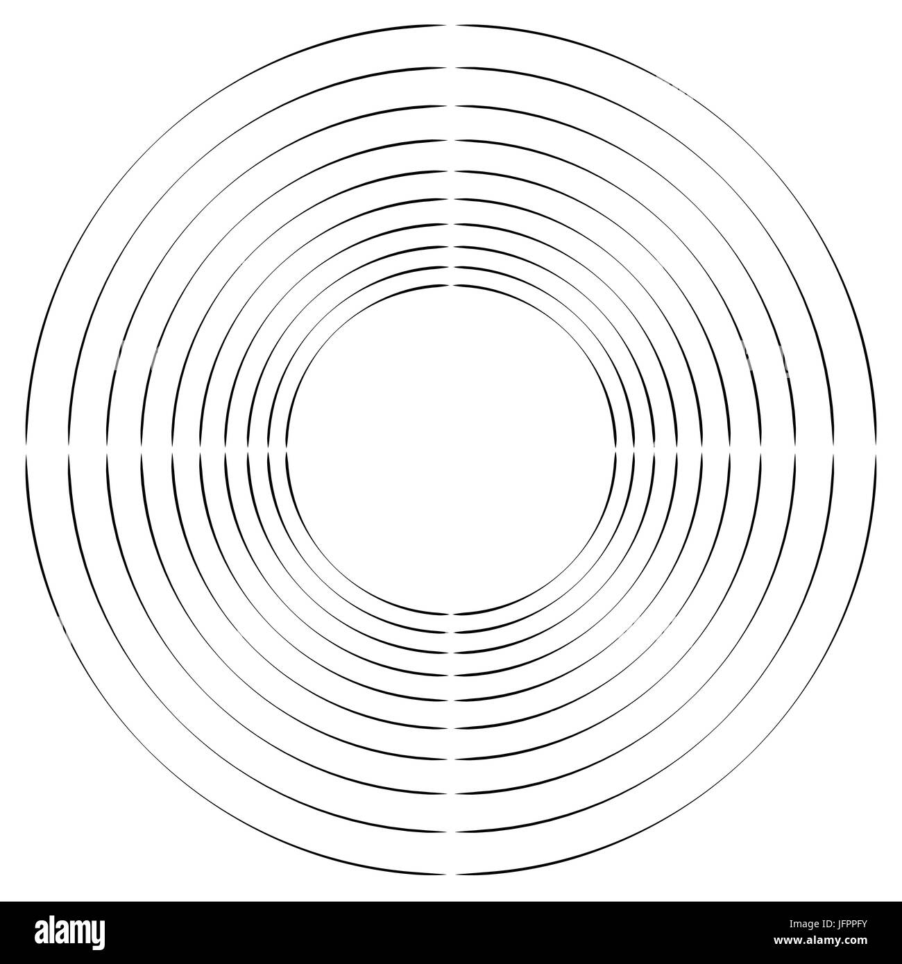 Concentric, radial circles circular element. abstract black and white ...