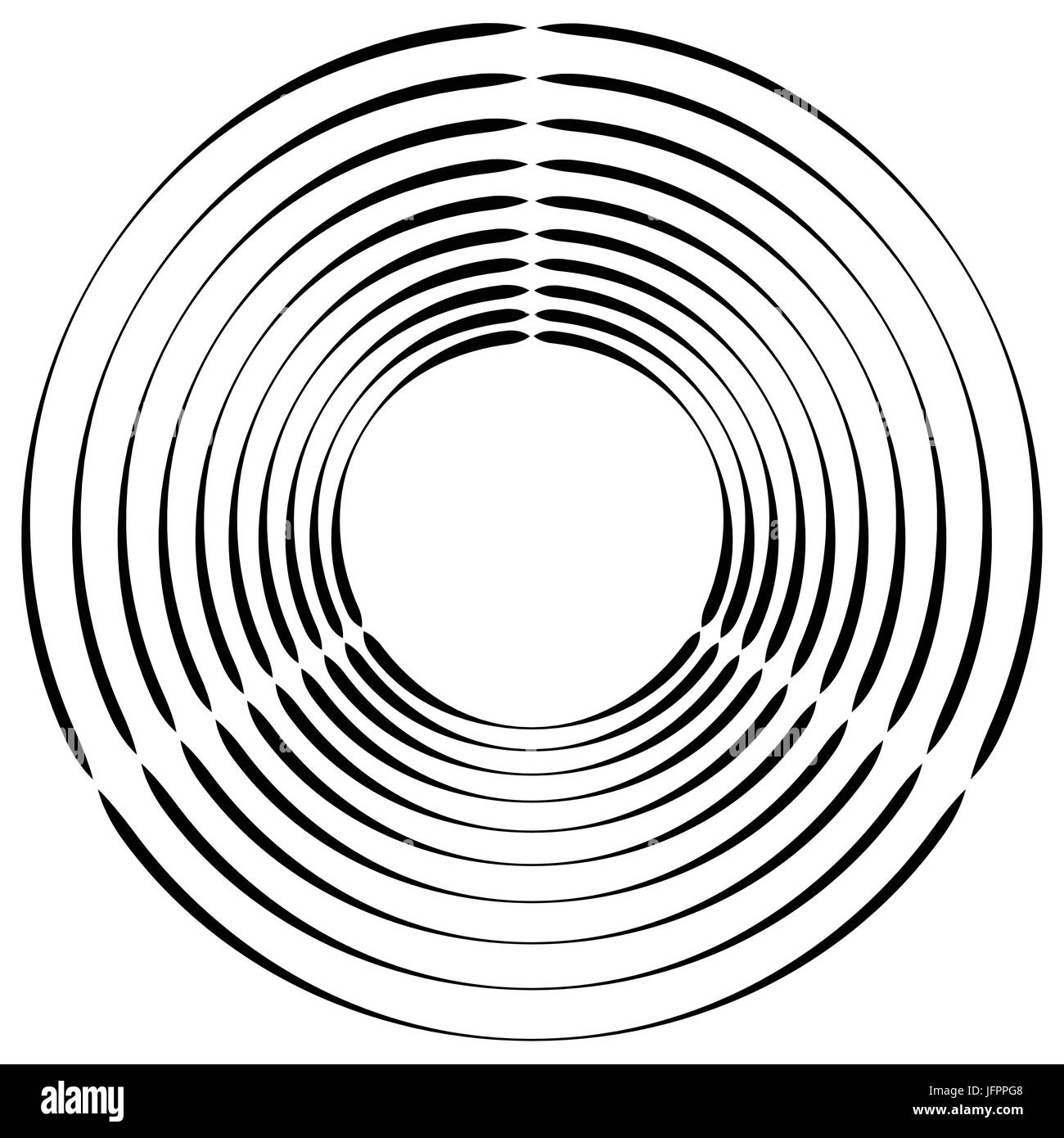 Concentric, radial circles circular element. abstract black and white ...