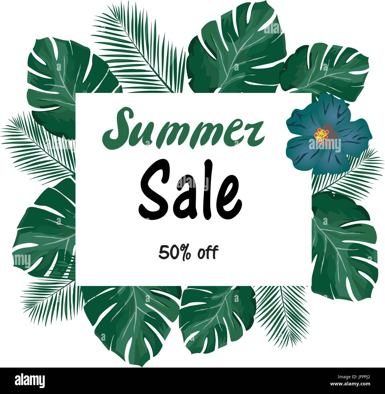 Vector illustration of summer sale tropical leaves background Stock ...