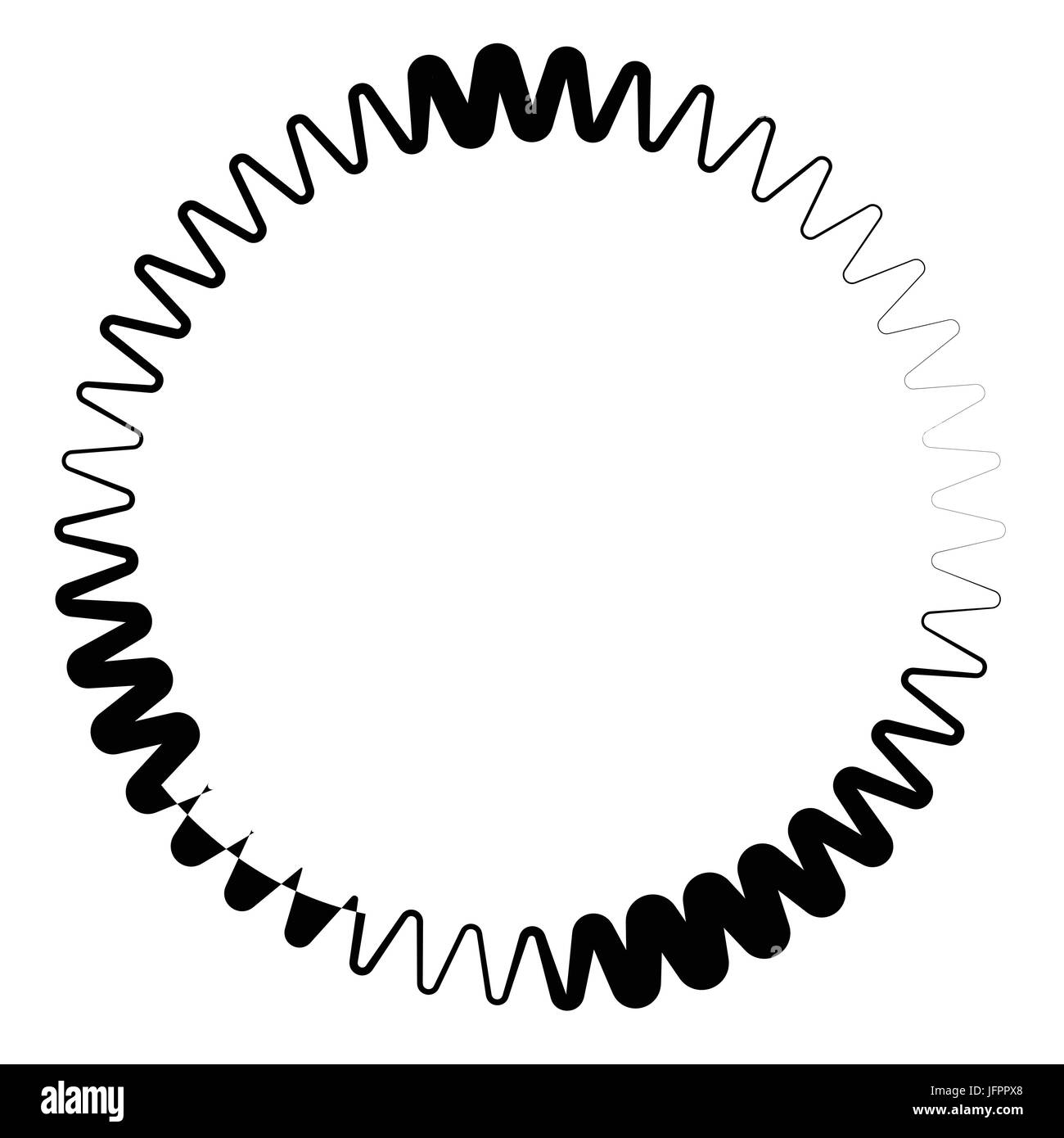 Zigzag edgy circle element. Abstract monochrome circle Stock Vector