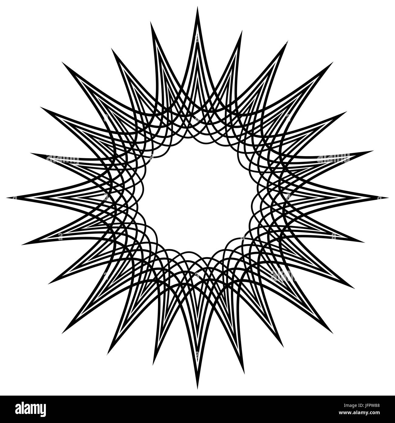 Radial geometric element series. Abstract black and white shape in ...