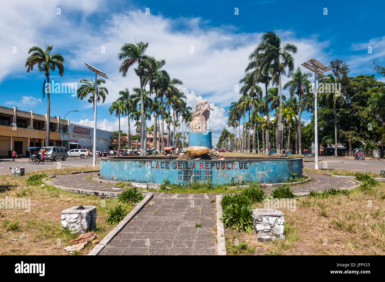 Toamasina, Madagascar - December 22, 2017: Republic Square (Place de la Republique) in Toamasina (Tamatave), Madagascar, East Africa. People in Madaga Stock Photo