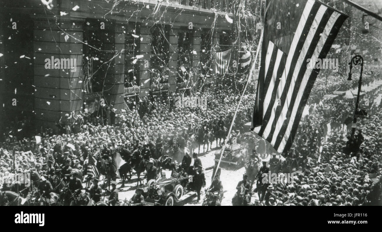 Charles A. Lindbergh is welcomed home after his flight across the Atlantic, New York City, June 13, 1927. Stock Photo