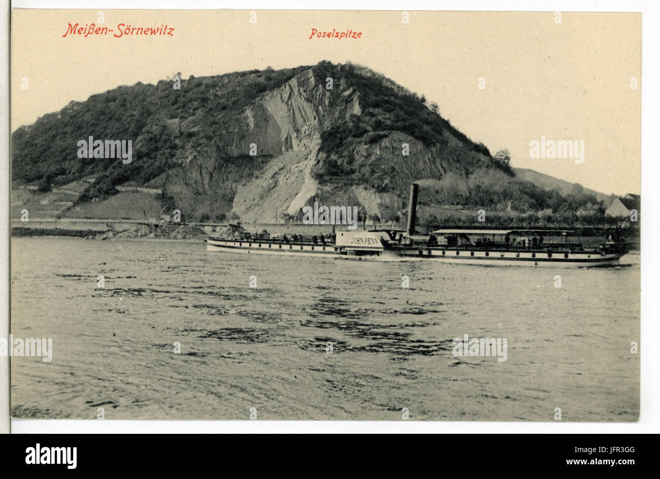 09967-Meißen-1908-Blick über die Elbe mit Dampfer John Penn zur Bosel-Brück & Sohn Kunstverlag Stock Photo