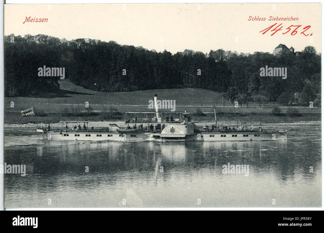 14562-Meißen-1912-Schloß Siebeneichen mit Elbe und Dampfer König Albert-Brück & Sohn Kunstverlag Stock Photo