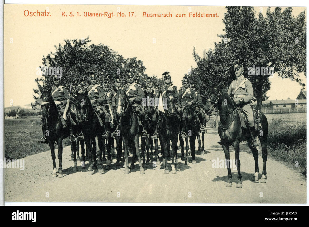 14758-Oschatz-1912-1. Königlich Sächsisches Ulanen-Regiment Nr. 17 - Ausmarsch zum Feldienst-Brück & Sohn Kunstverlag Stock Photo