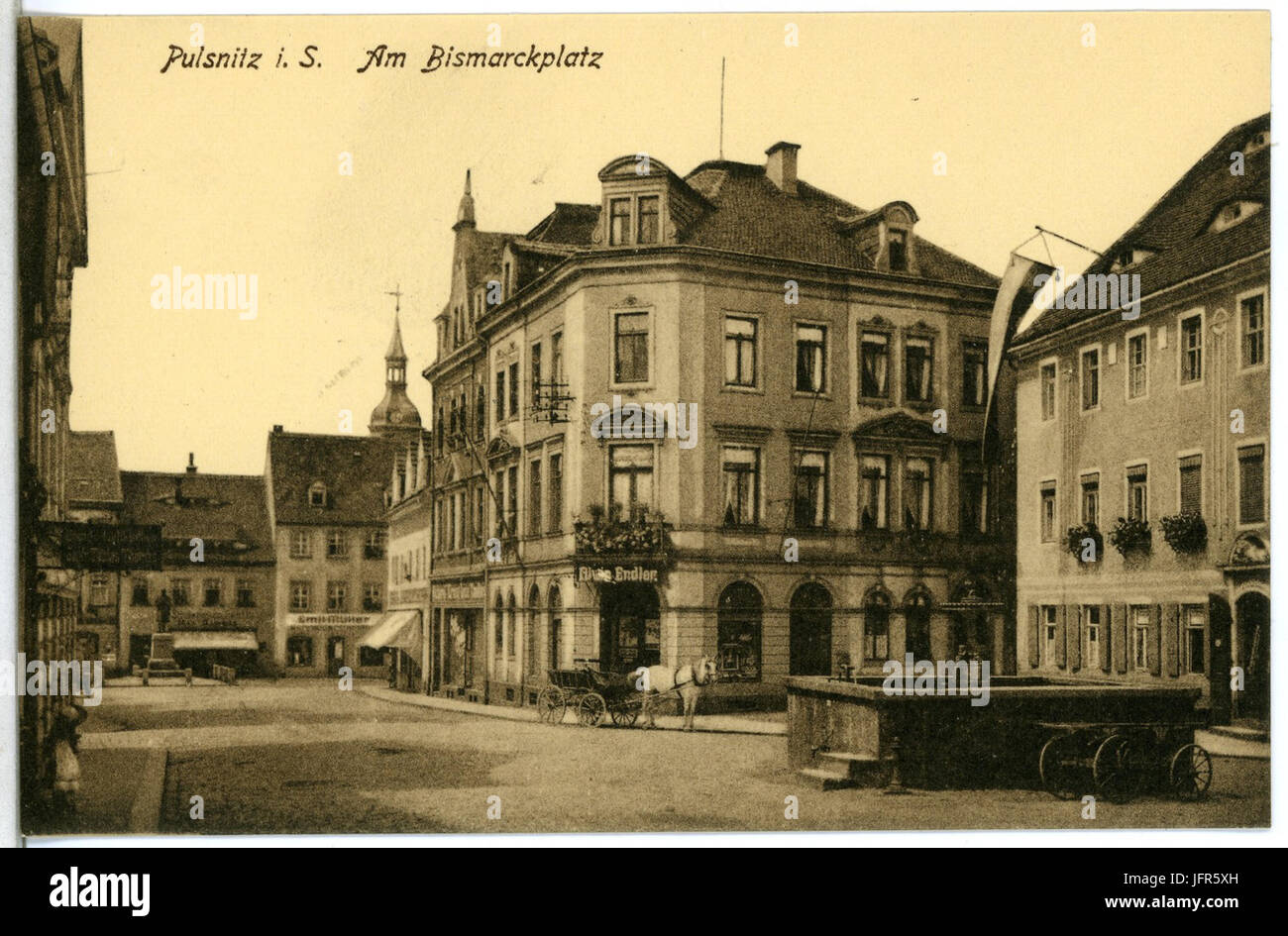 15001-Pulsnitz-1912-Am Bismarckplatz-Brück & Sohn Kunstverlag Stock Photo