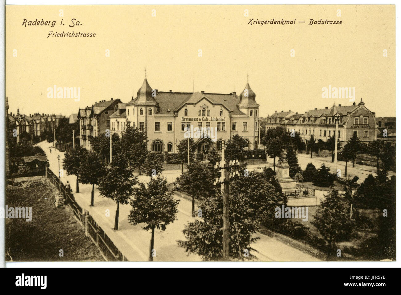 15020-Radeberg-1912-Friedrichstraße, Badstraße, Kriegerdenkmal-Brück & Sohn Kunstverlag Stock Photo