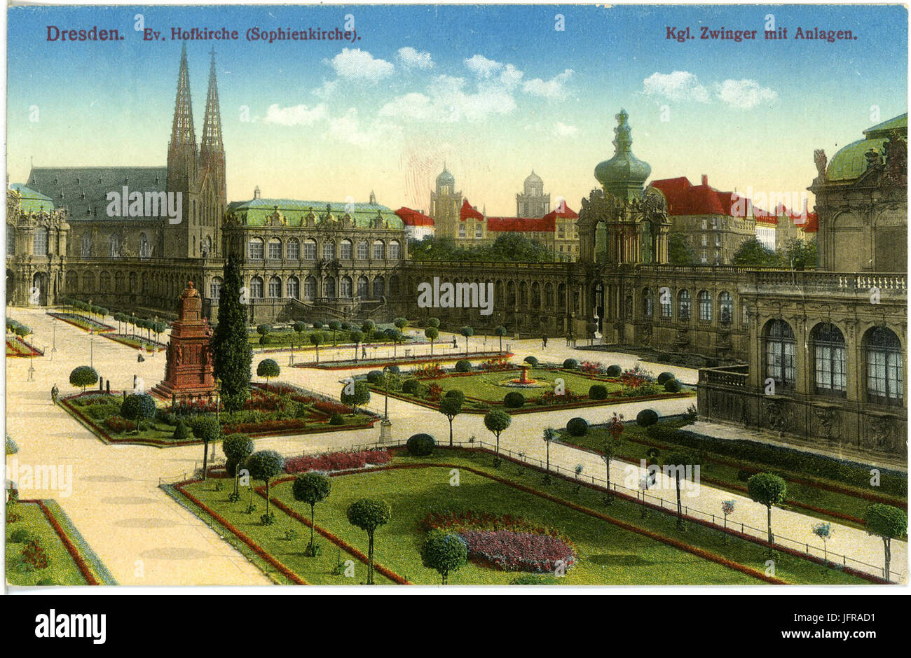 17996-Dresden-1914-Königlicher Zwinger mit Anlagen, Sophienkirche-Brück & Sohn Kunstverlag Stock Photo