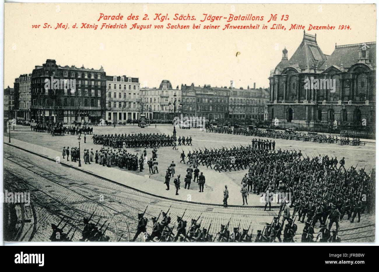 18581-Lille-1914-2. Königlich Sächsisches Jäger-Bataillon Nr. 13 - Parade in Lille Dezember 1914-Brück & Sohn Kunstverlag Stock Photo