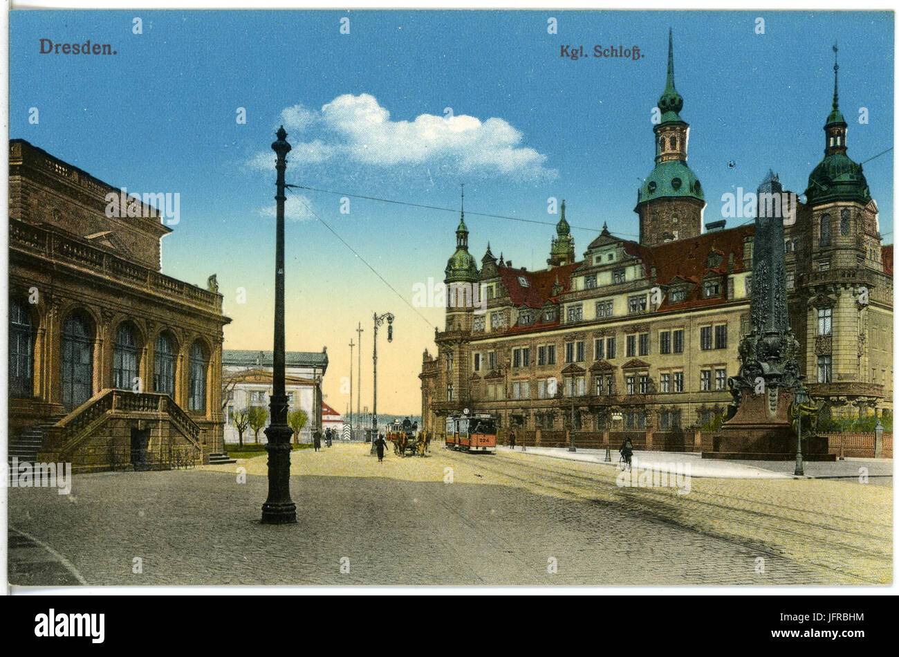 18711-Dresden-1915-Königliches Schloß mit Straßenbahn-Brück & Sohn Kunstverlag Stock Photo