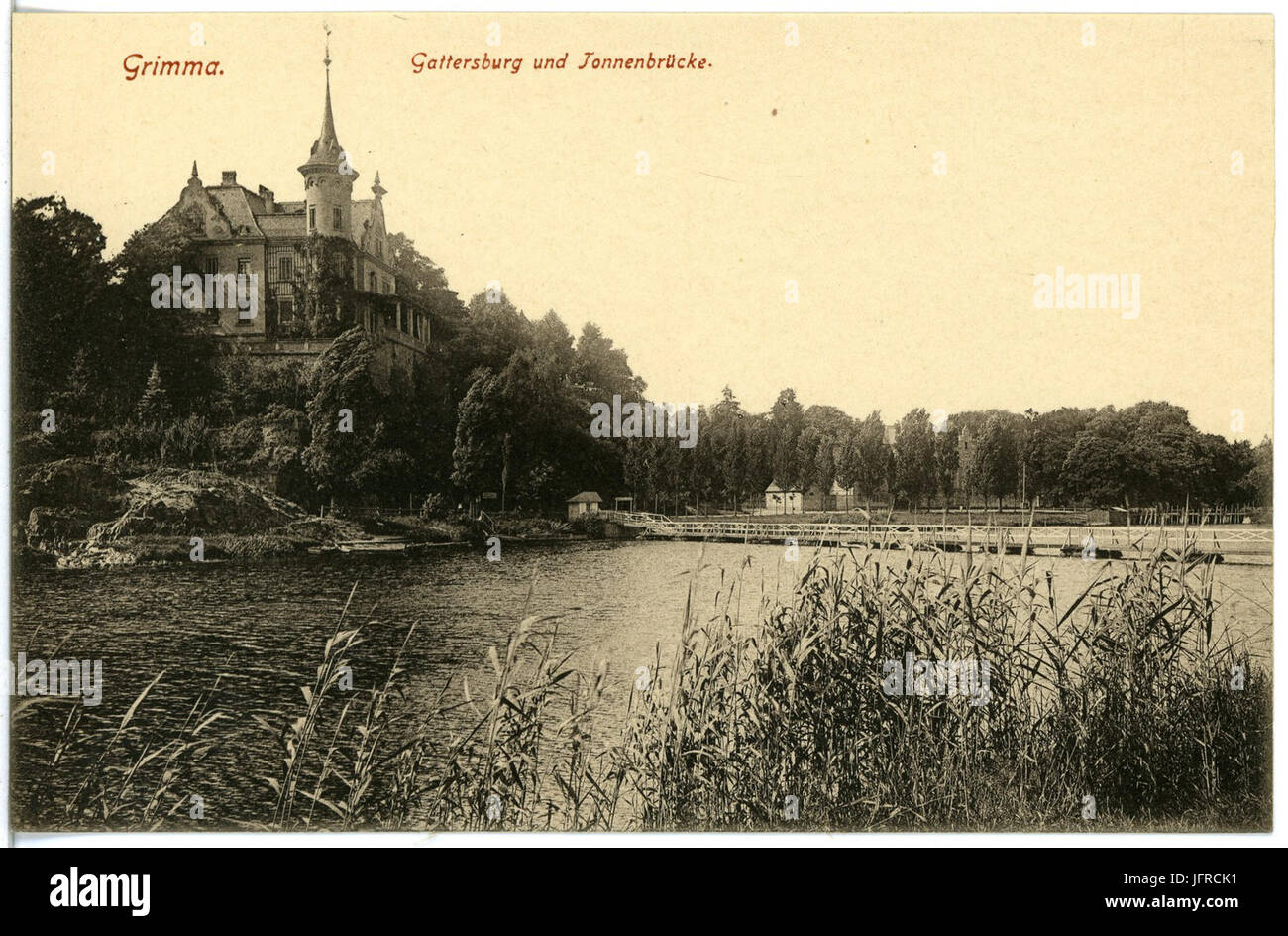 19356-Grimma-1915-Gattersburg und Tonnenbrücke-Brück & Sohn Kunstverlag Stock Photo
