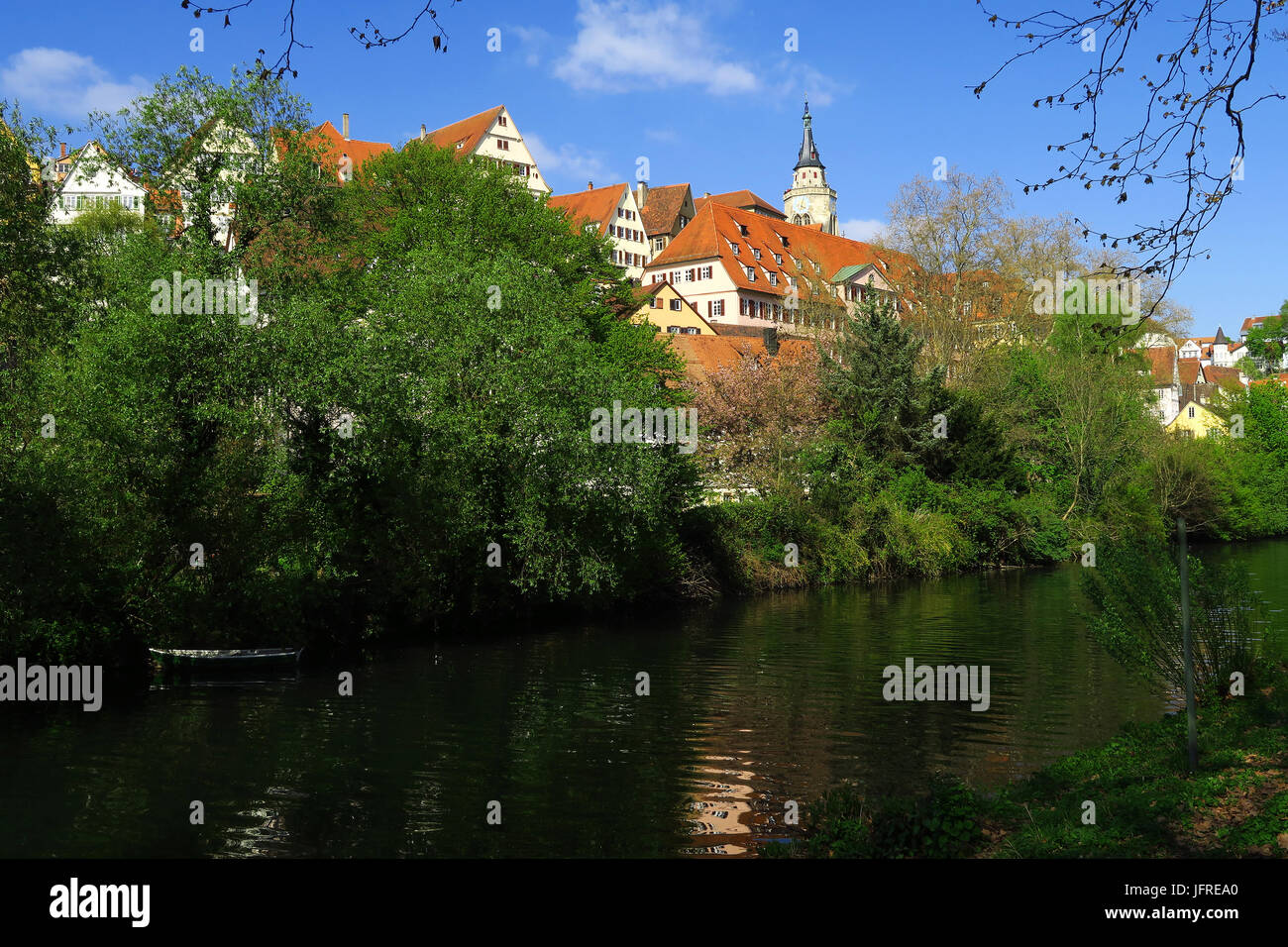 city of Tuebingen; Germany; River Neckar; Stock Photo