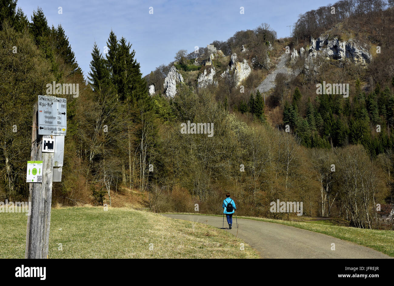 hiking; ruin, castle; Germany; swabian alb Stock Photo - Alamy