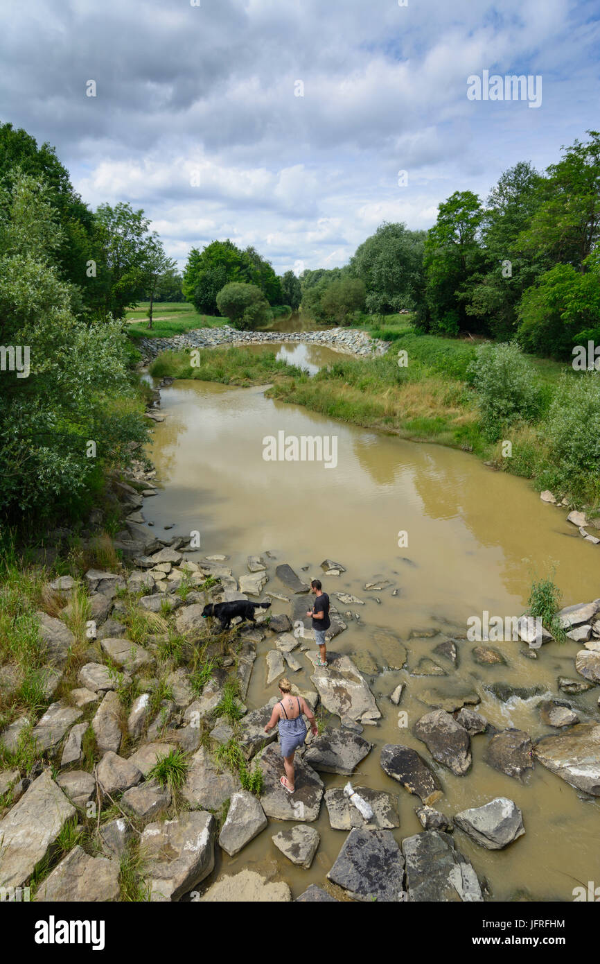 river Raab, people, dog, Jennersdorf, Südburgenland, Burgenland, Austria Stock Photo